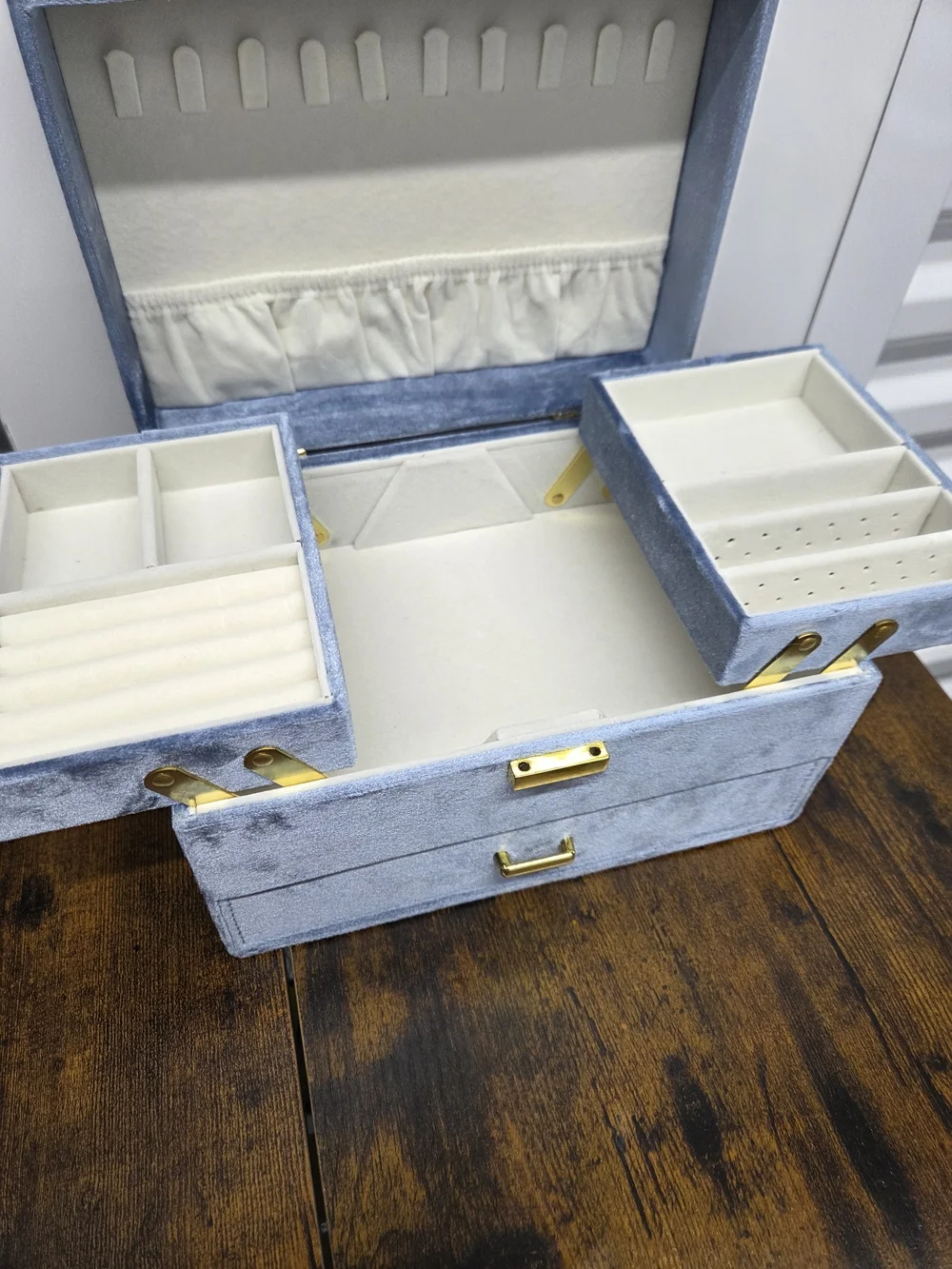 Dajason Velvet Jewelry Storage Box Light Gray Gold Hardware Chic